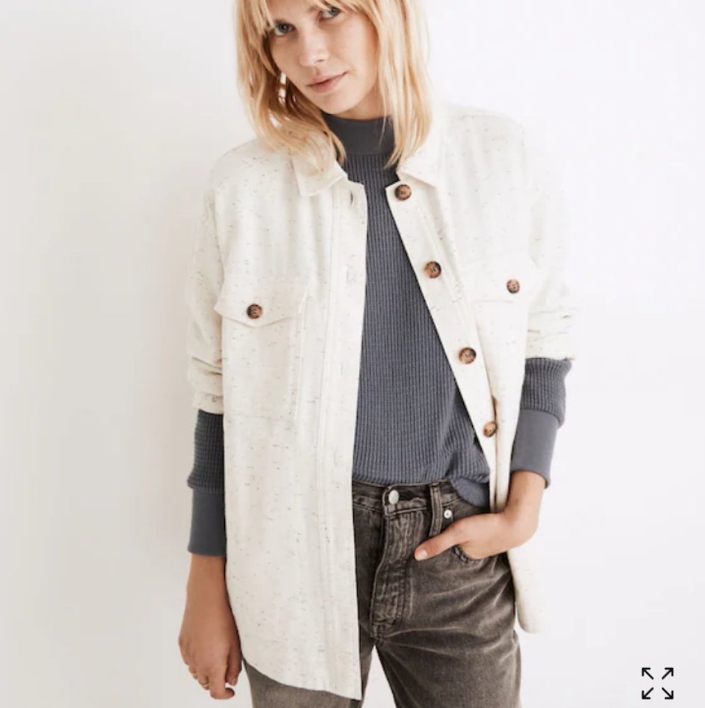 Madewell Cream and Black Speck Donegal Flannel Shirt Jacket Shacket Size XS